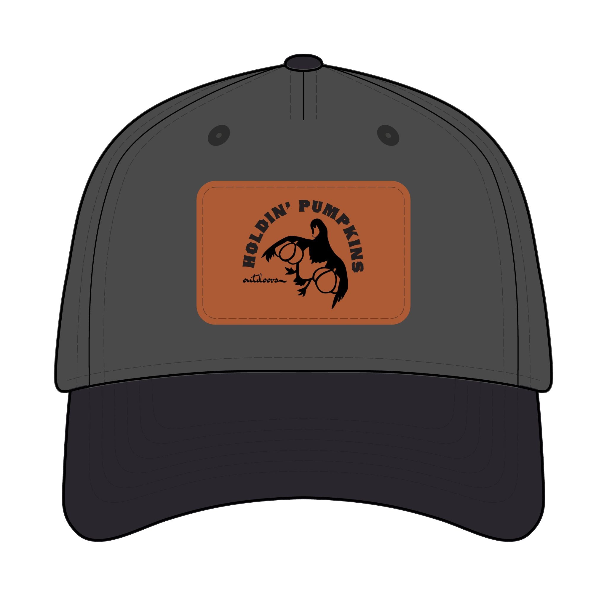 Leather Patch Baseball Cap — "Holdin' Pumpkins" Rustic Fall Hat