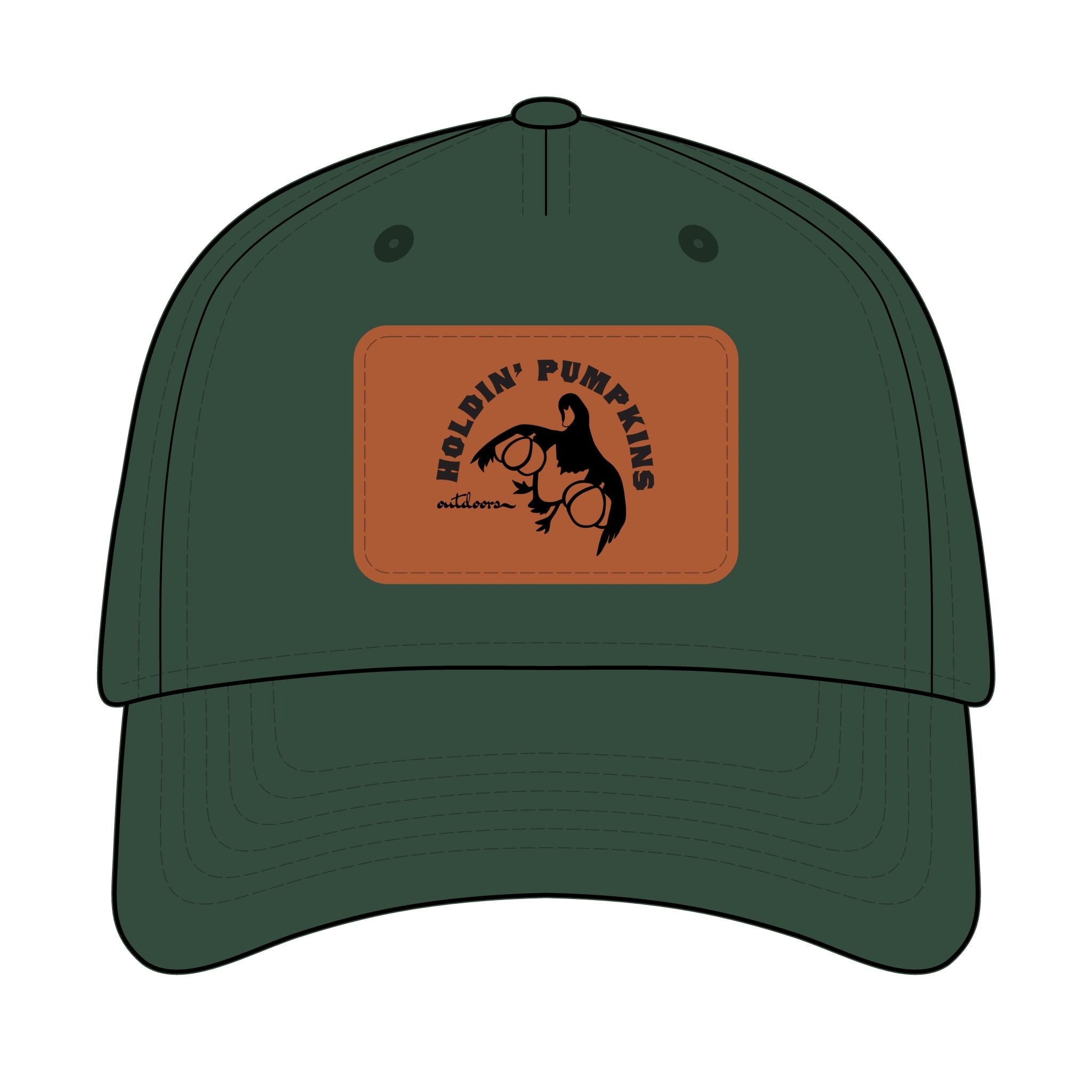 Leather Patch Baseball Cap — "Holdin' Pumpkins" Rustic Fall Hat